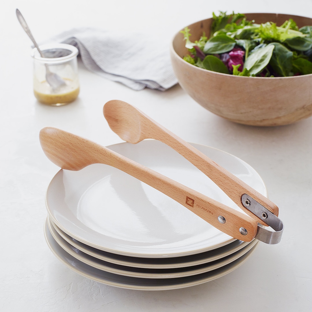 Zeawin Wooden Salad Tongs, Handmade Wood Toaster Tongs, Wooden Salad