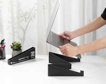 Handmade Leather Laptop Stand – Ergonomic Foldable Design, Portable
