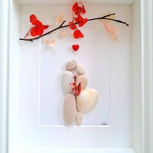 Customizable pebble art wedding gift, portrait of the bride and groom, stone and pebble art