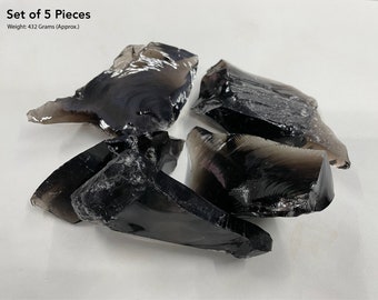 Conjunto de 5 piezas de obsidiana ahumada natural en bruto / Cristal para la sanación del alma