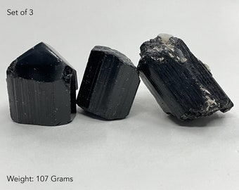 Black Tourmaline Crystal Rough Lot of 3 Natural Raw Healing Crystal Mineral