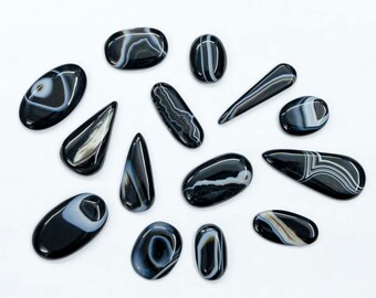 Banded Black Onyx Cabochon Freesize (Pear & Oval)Onyx Gemstone Loose Cabochons