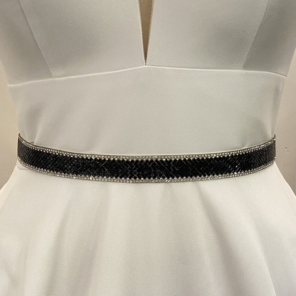 Black Diamond-Shaped Layer Bridal Wedding Belt, Black Multi-Shaped Bridesmaid Accessories, Wedding Sash, Sparkly Wedding Accessories (BS042)