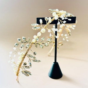 Gold Pearl and Crystal Bridal Hair Vine | Handmade Wedding Headpiece | Elegant Boho Bridal Accessory
