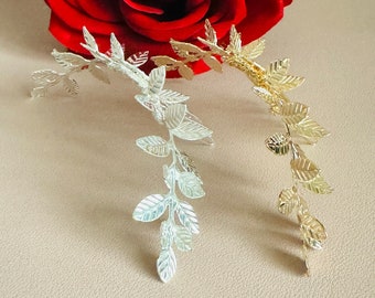 Gold-Silver Leaf Bridal Hair Comb, Gold Bridal Headpiece, Leaf Bridal Headpiece, Silver And Gold Leaf Wedding, Simple Leaf Bridal Comb