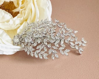 Clear Marquise Barrette, Cubic Zirconia Hair Crystal Hair Barrette, Wedding Crystal Hair Clip, Flower Leaf Bridal Barrette, Floral Hair Clip