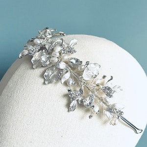 Silver Pearl & Crystal Bridal Headband, Freshwater Pearl Rhinestone Tiara, Pearl Wedding Tiara, Pearl Bridal Crown, Wedding Pearl Hairpiece