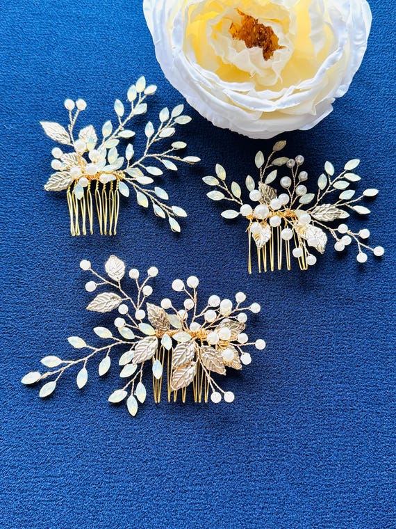 Elegant Pearl and Gold Hair Accessory Gold Pearl Hair Clip with Diamante – QueenMee Accessories main image 4