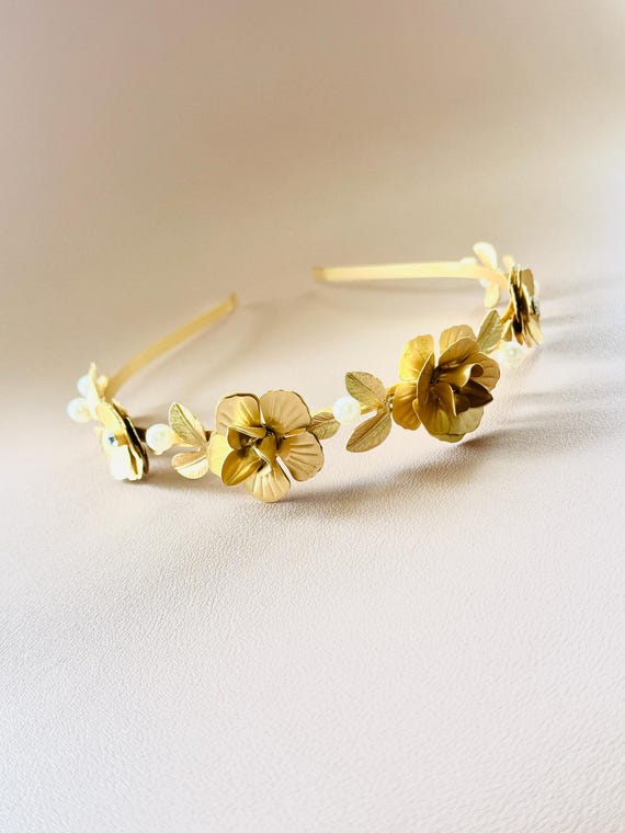 Gold Floral Headband | Vintage-inspired Flower Crown With  display picture 2