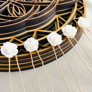 5pcs Silver-Gold-Rose Gold Clay Flower Bridal Hair Pins, Wedding Clay Hair Jewelry, Customizing Clay Flower Hairpins, JohnnyB Jewelry Pins