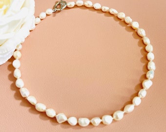 7-8mm Baroque Freshwater Pearl Necklace, Baby Baroque Knotted Pearl Necklace, Lobster Clasp Pearl Jewelry, Gift For Mom, Gift For Her
