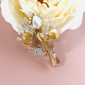 Light Gold Flower Hair Clip, Gold Floral Hair Piece, Wedding Light Gold Crystal Flower Hair Clip, Bridal Hair Comb, Flower Headpiece