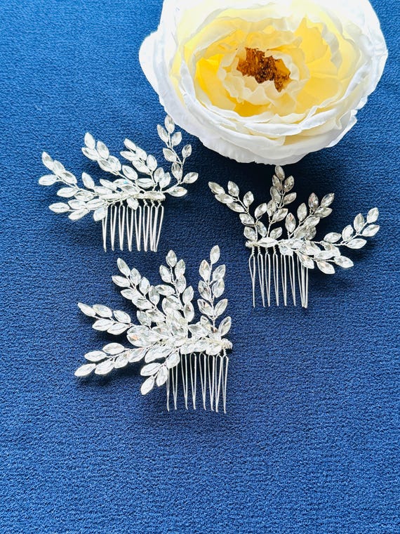 Elegant Silver and White Hair Comb H8 Wedding Hair Comb - Silver Wire Crystals Beautiful  main image 3