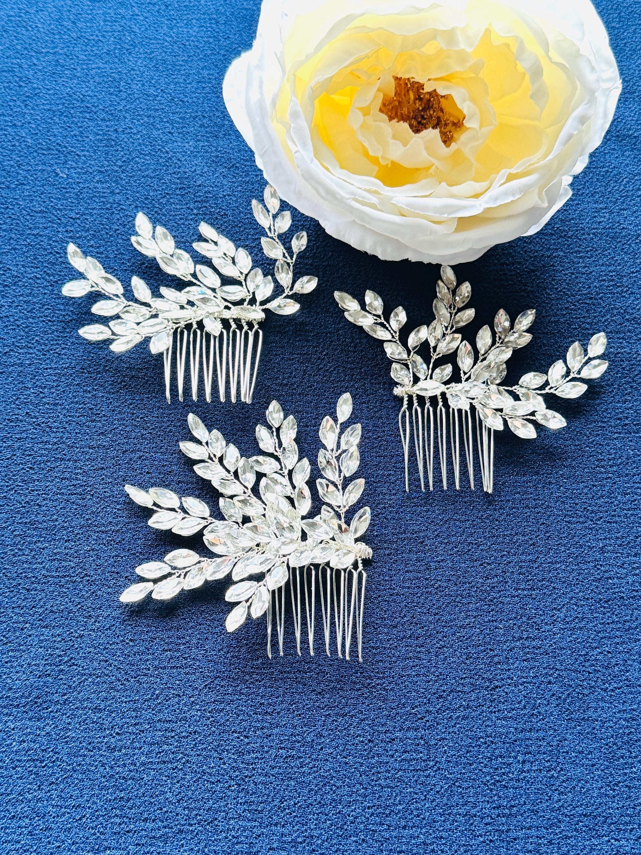 Silver Leaf Crystal Hair Comb – Elegant Bridal Hairpiece  display picture 1
