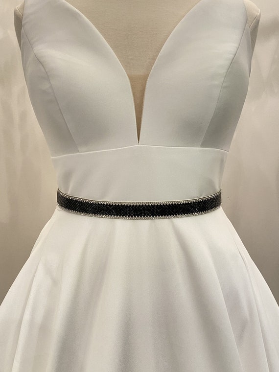 Black Diamond-Shaped Layer Bridal Wedding Belt, Black Multi-Shaped Bridesmaid Accessories, Wedding Sash, Sparkly Wedding Accessories (BS042)