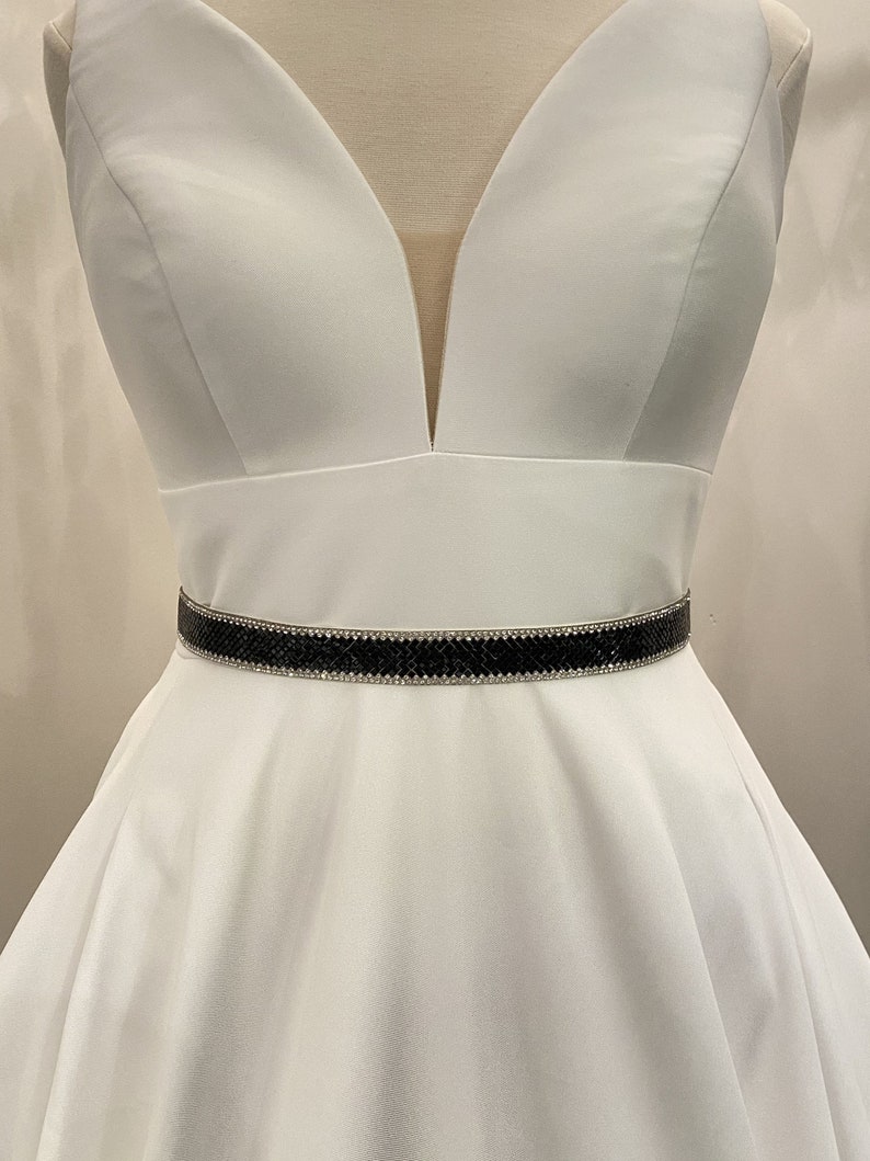 Black Diamond-Shaped Layer Bridal Wedding Belt, Black Multi-Shaped Bridesmaid Accessories, Wedding Sash, Sparkly Wedding Accessories (BS042) image 1