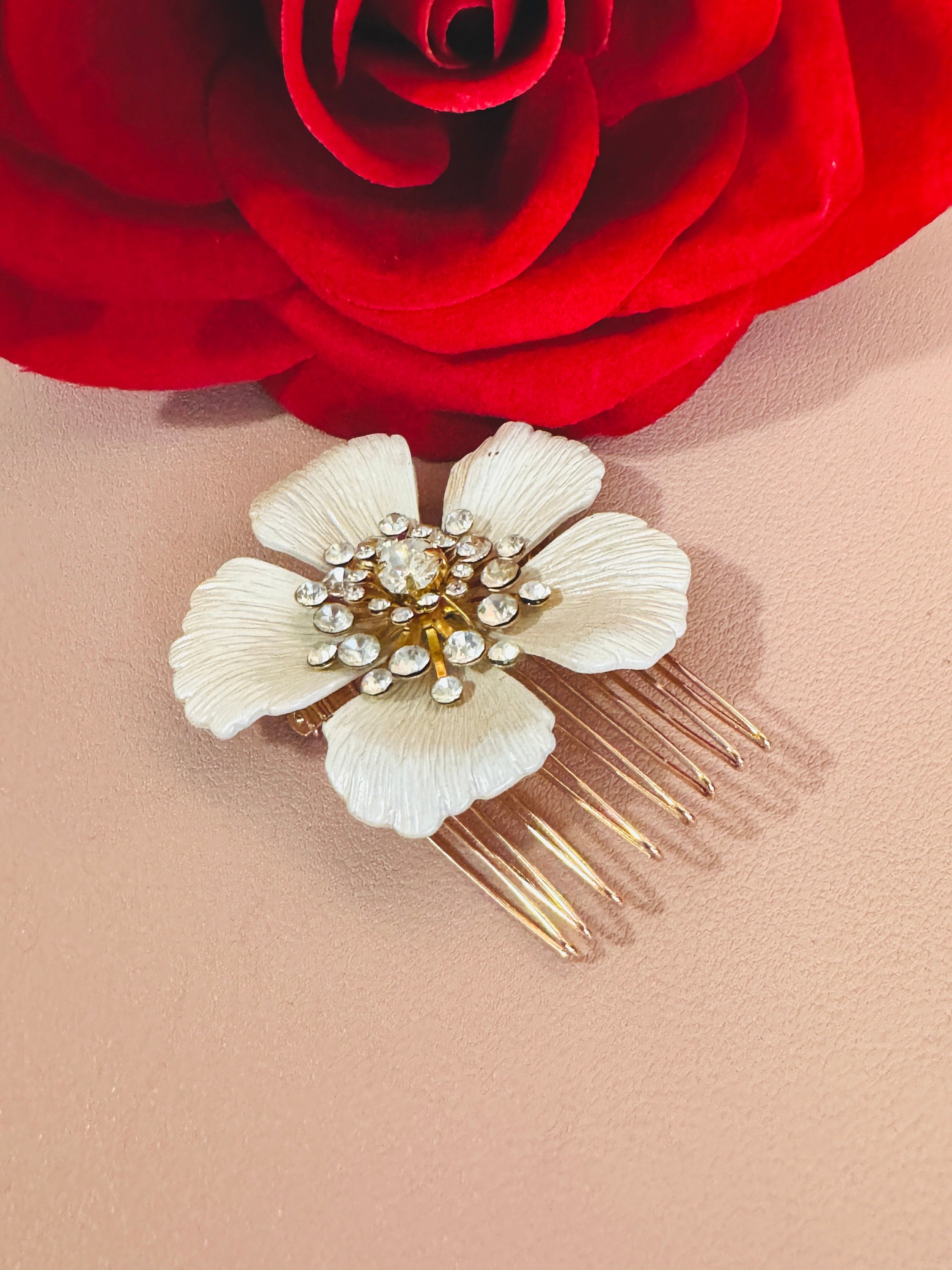 Gold Flower Hair Comb, Rhinestone Flower Hair Piece, Flower 