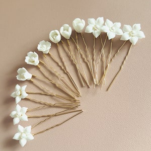 3pcs Clay Flower Bridal Hair Pins, Bridal Clay Pearl Flower Hair Pins, Wedding Floral Hairpins, Handmade Clay Hairpins, Clay Hair Jewelry