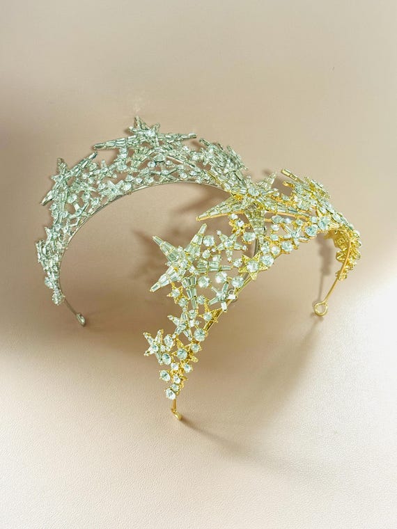 Gold & Silver Crystal Star Tiara: Bridal Crown, Prom 