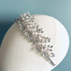 Crystal-Rhinestone Headband, Silver Bridal Pearl Tiara, Bridal Crystal Crown, Sparkly Marquise Crystal Headpiece, Customize Headband
