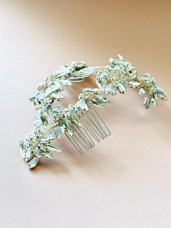 Silver Crystal Bridal Hair Comb | Sparkling Rhinestone  display picture 1