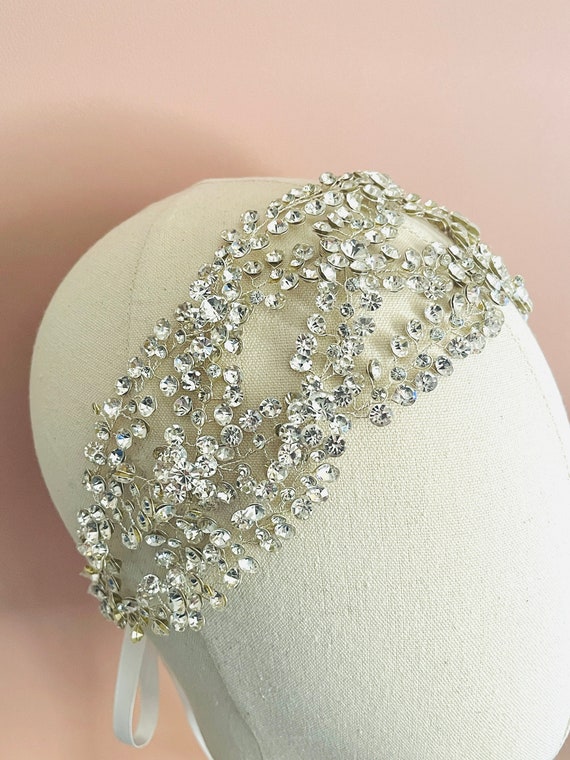 Crystal Ribbon Bridal Headband - Silver and Clear Rhinestones Karina Crystal Wedding Ribbon Vine Headband – Allure Wedding  main image 2