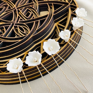 6pcs Clay Flower Bridal Hair Pins, Bridal Clay Flower Hair Pins, Wedding Floral Hairpins, Small or Large Clay Flower Hairpins