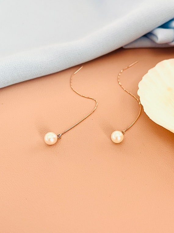 Orecchini a tre fili di perle in argento sterling, orecchini a