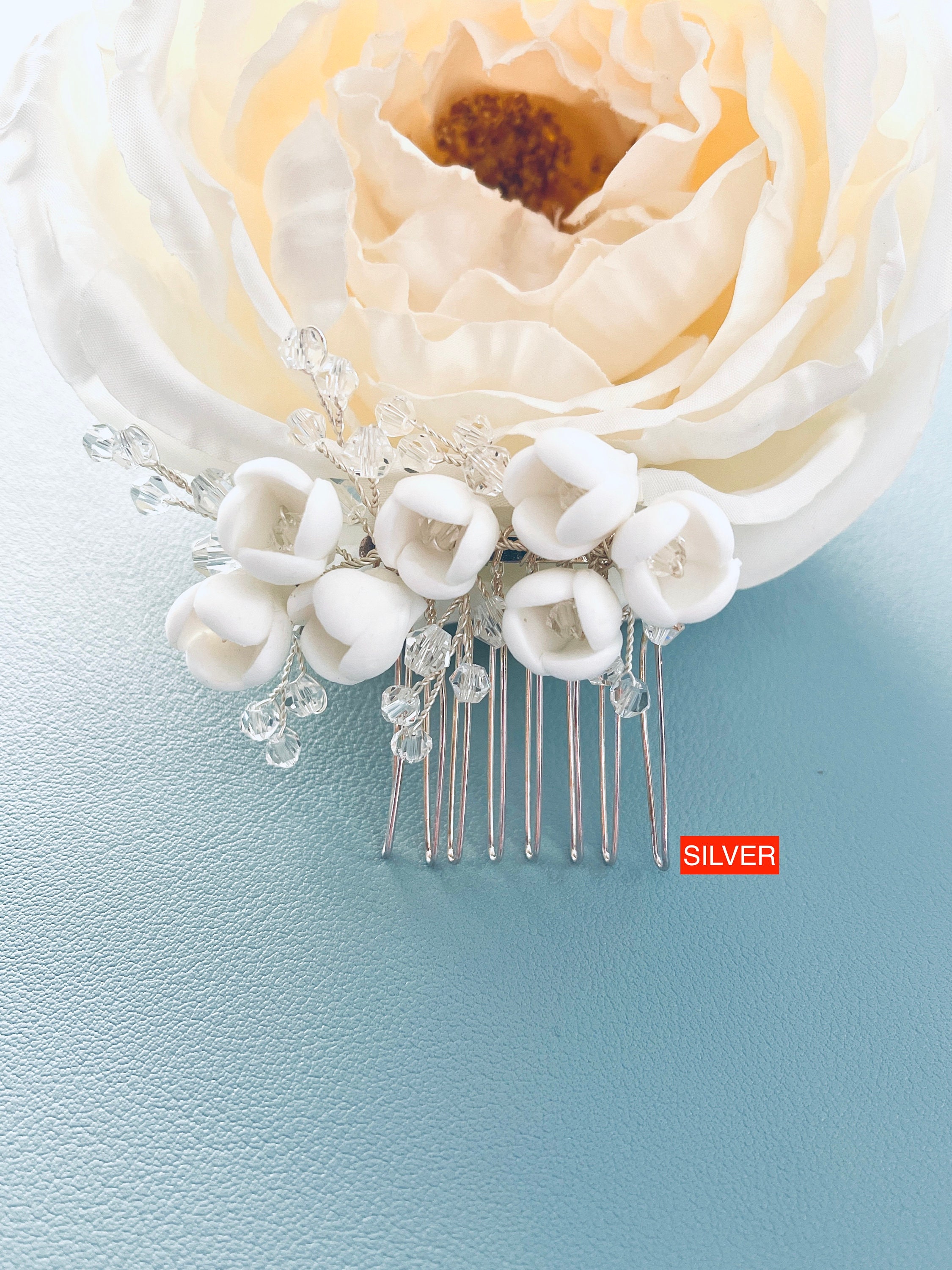 NEW 2pcs bride clay headpeice wedding hair Comb Floral bridal Clay Flower Bridal Hair Comb, Boho Wedding Hair Piece - Etsy main image 2