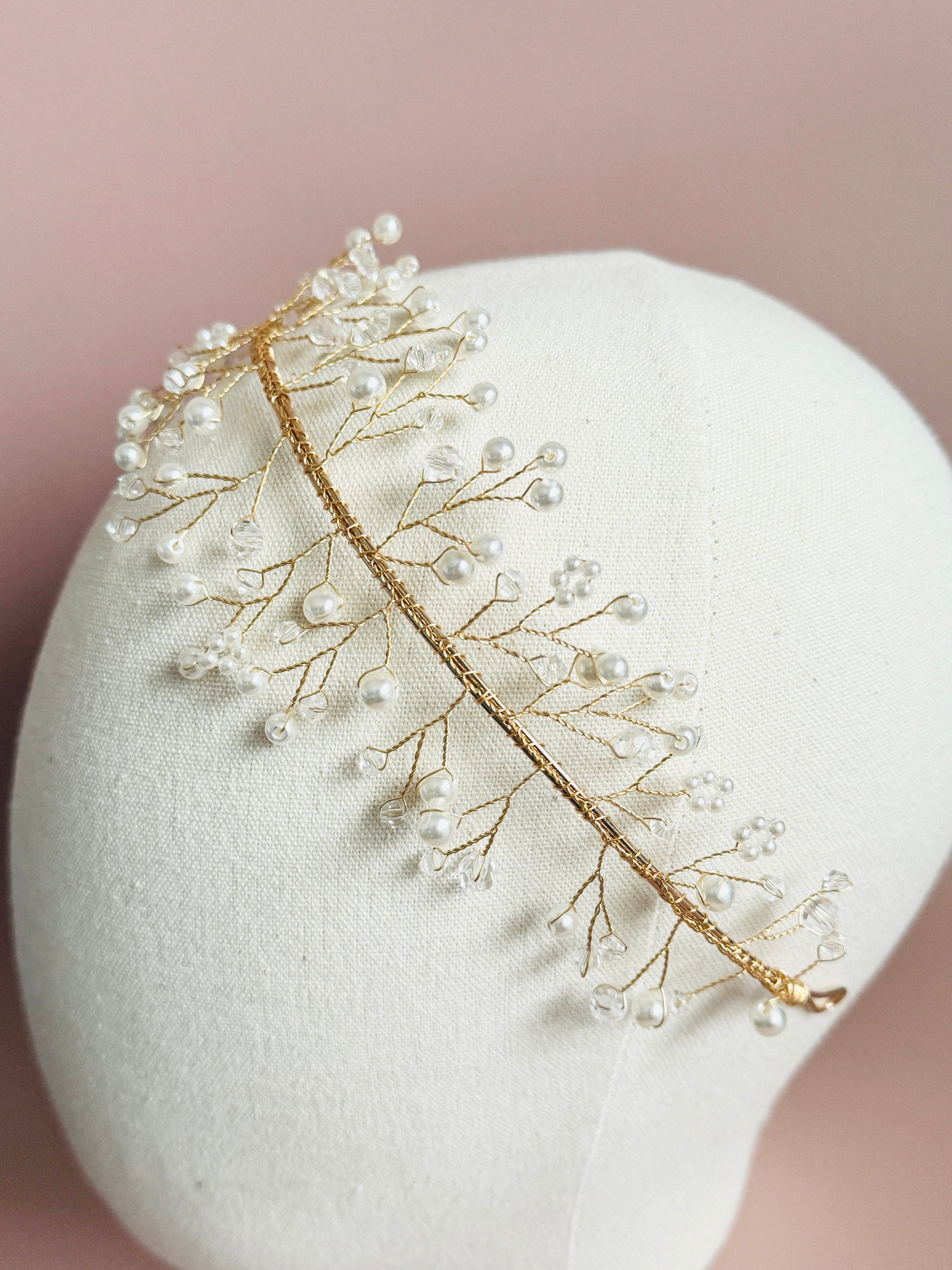 Gold & Silver Pearl Headband, Crystal Pearl Tiara, Wedding  display picture 2