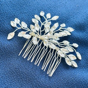 Silver Crystal Leaf Bridal Hair Comb | Delicate Sparkling Wedding Headpiece | Handmade Hair Accessory