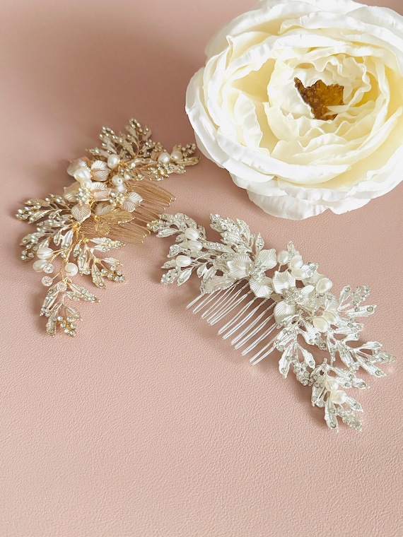Pearl  Crystal Bridal Comb  Floral Wedding Crystal Comb Bridal Headpiece Gift bridal pearl headpiece - Freshwater pearl and opal hair comb  main image 3