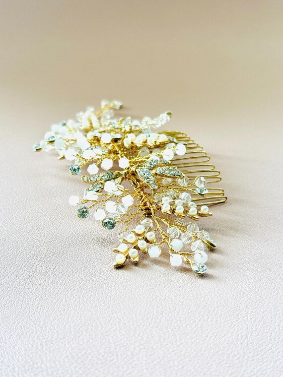 Elegant Gold Bridal Hair Comb Elegant Gold Wedding Hair Comb 2020 Metal Crystal Flower  main image 3