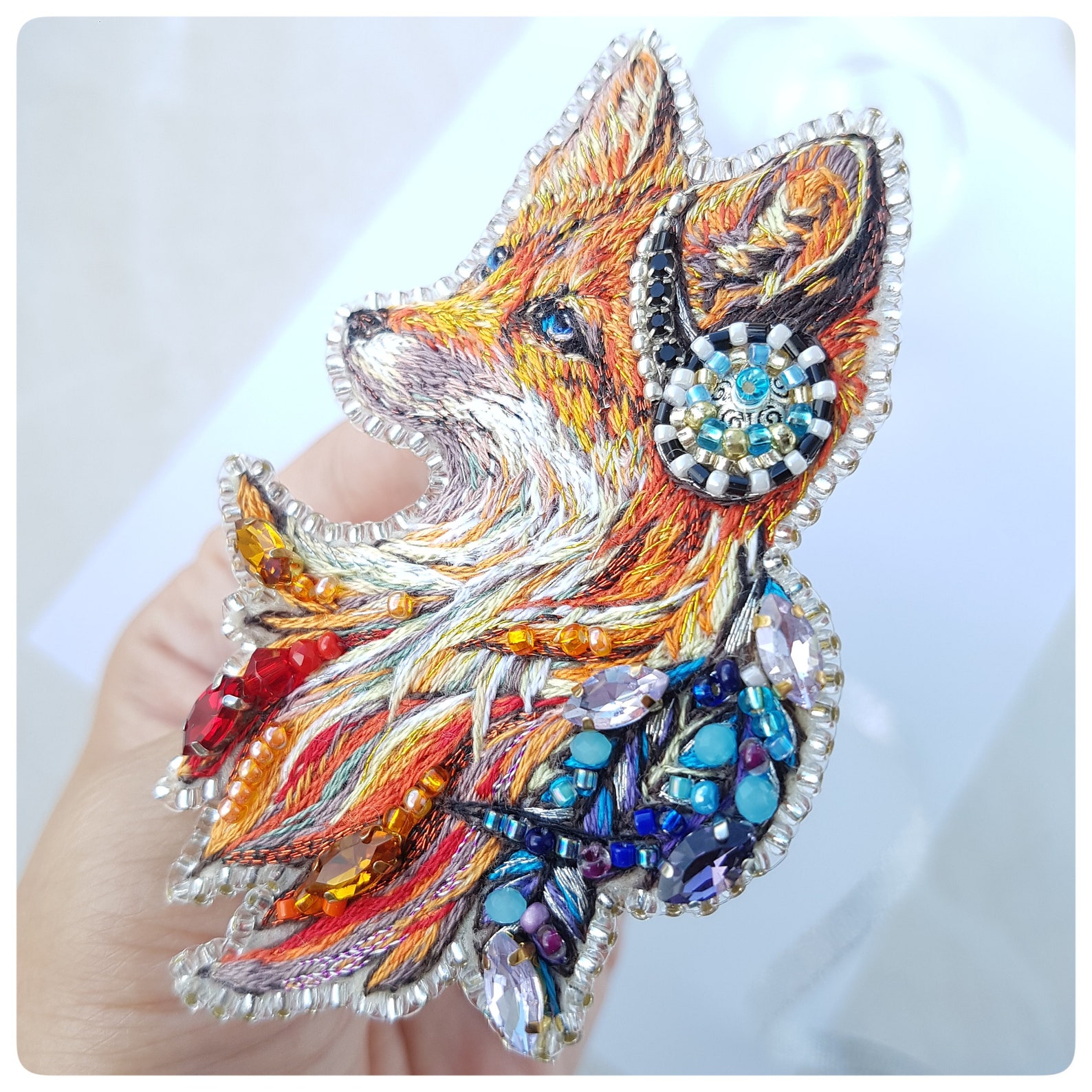 Beaded brooch red fox embroidered fox brooch boho fox | Etsy