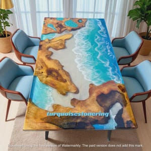Buy Epoxy Resin Table Top Natural Acacia Wooden Custom Made River Countertop for Kitchen Rectangular Dining Table Handmade Home Dec Interior
