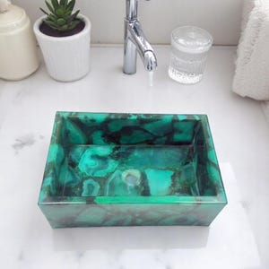 Natural Green Agate Wash Basin Unique Semi-Precious Stone Bathroom Accent Sink for Modern Interiors
