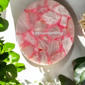 Round Pink Rose Quartz Stone Corner & Coffee Table Top Modern Handmade Arts Home Interior Luxury Garden Top