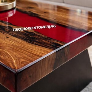 Handmade Red Epoxy Resin River Dining Table Modern Luxury Bar Countertop Elegant Living Room Furniture image 8