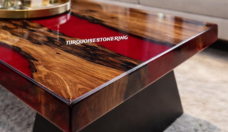 Handmade Red Epoxy Resin River Dining Table Modern Luxury Bar Countertop Elegant Living Room Furniture image 8