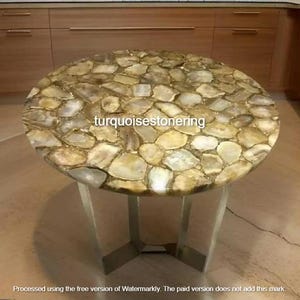 Mesa de centro redonda de ágata con acabado de piedra de lujo, mesa auxiliar hecha a mano, muebles de sala de estar, decoración moderna para el hogar.