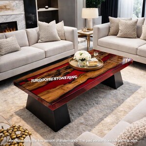 Handmade Red Epoxy Resin River Dining Table Modern Luxury Bar Countertop Elegant Living Room Furniture image 2