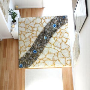 Unique Agate Stone Coffee Side Table Square Shape Console Bar Conference Meeting Desk Living Room Interior Decor