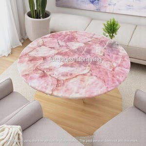 Round Rose Quartz Coffee Table Top Unique Gemstone Office Meeting Desk Top Housewarming Furniture Living Room & Farmhouse Decors