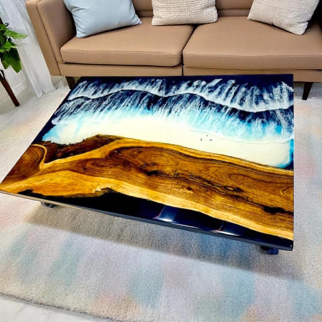 Modern Ocean Wave Epoxy Resin Rectangle Dining Table Top Console Bar ...
