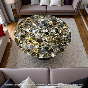Impresionante mesa de centro de piedra de ágata, consola de bar de lujo de estilo moderno, muebles hechos a mano para cafetería y decoración del hogar.