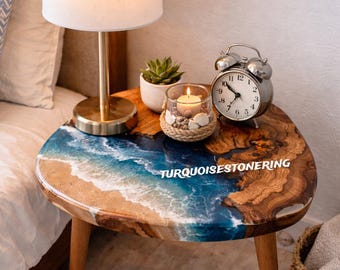 Mesa de centro de resina epoxi con diseño de olas del océano, estilo moderno de mediados de siglo, para interior.