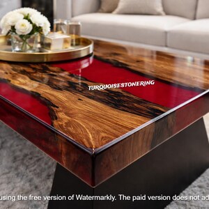 Handmade Red Epoxy Resin River Dining Table Modern Luxury Bar Countertop Elegant Living Room Furniture image 4