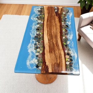 Custom Order Ocean Wave Epoxy Resin Rectangle Dining Table Natural Acacia Wooden Kitchen Countertop Hallway Furniture & Hotel Decors