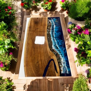 Epoxy Dining Table: Mid Century Modern Wood & Resin Centerpiece