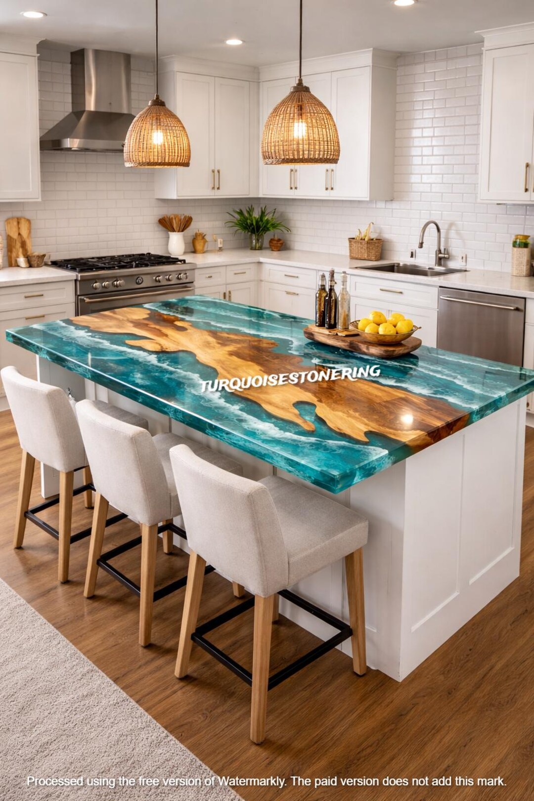 Turquoise Ocean Wave Epoxy Resin Dining Table Handmade Wood Sofa Table ...